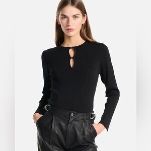 ENA PELLY Riri Crepe Long Sleeve Bodysuit in Black Size 4